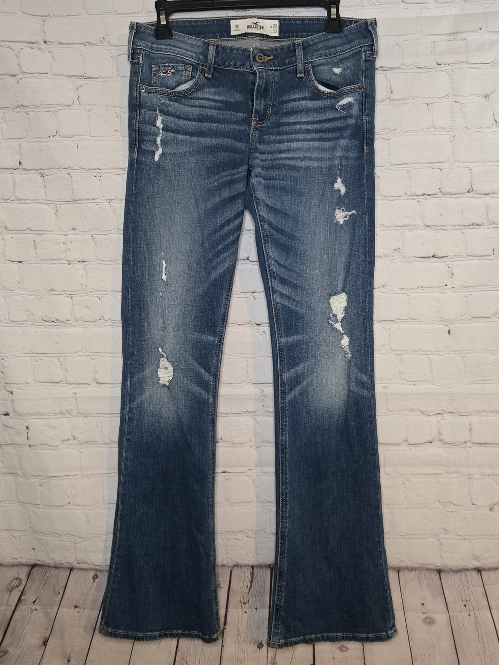 y2k early 2000s Hollister ultra low rise distressed bootcut flare whiskers Sz 9